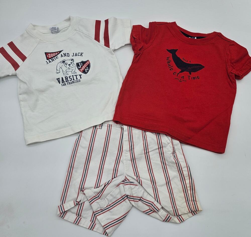 Janie and Jack Boys Size 6-12M 3 Piece Red and White Mix and Match Lot